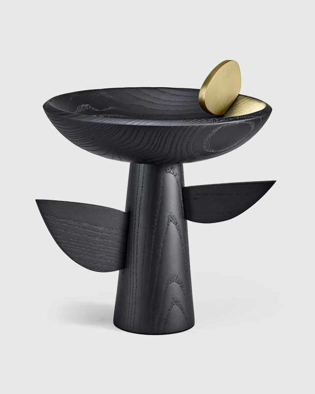 Kelly Behun Leaf Black Oak Footed Bowl with Brass