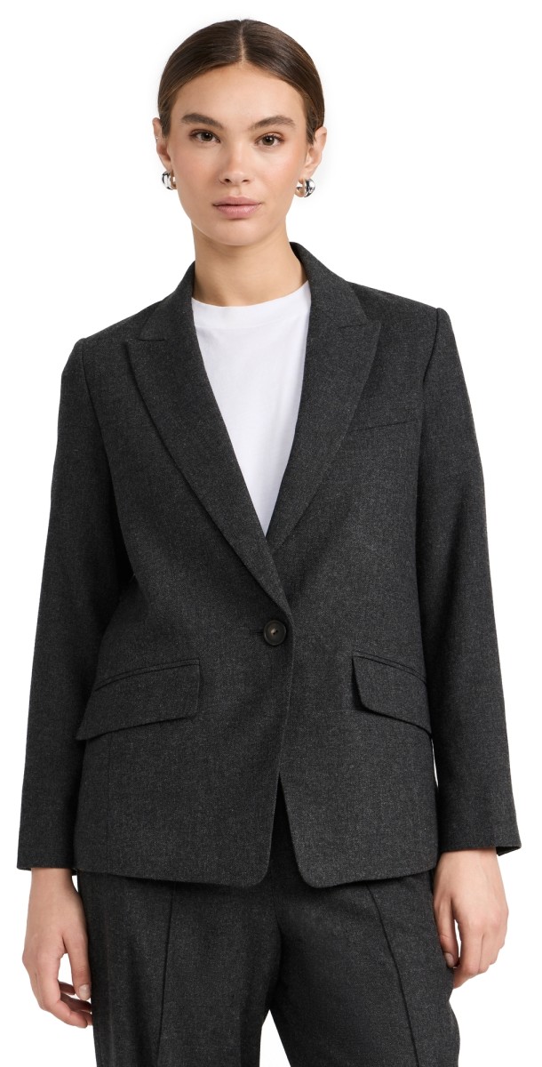 Vince Wool Single Breasted Blazer H Charcoal