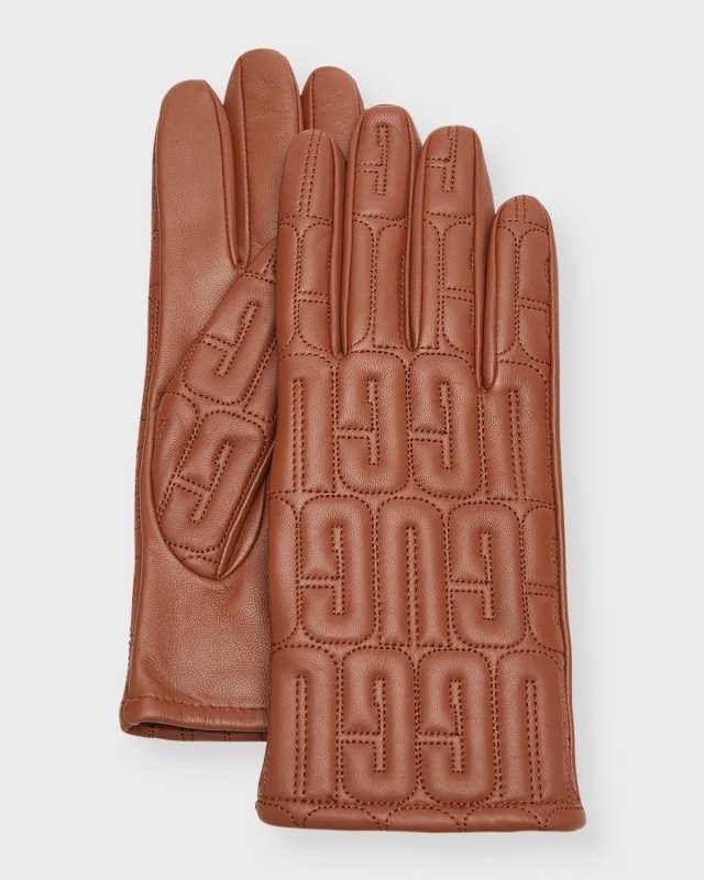 Quilted Logo Leather & Cashmere Gloves