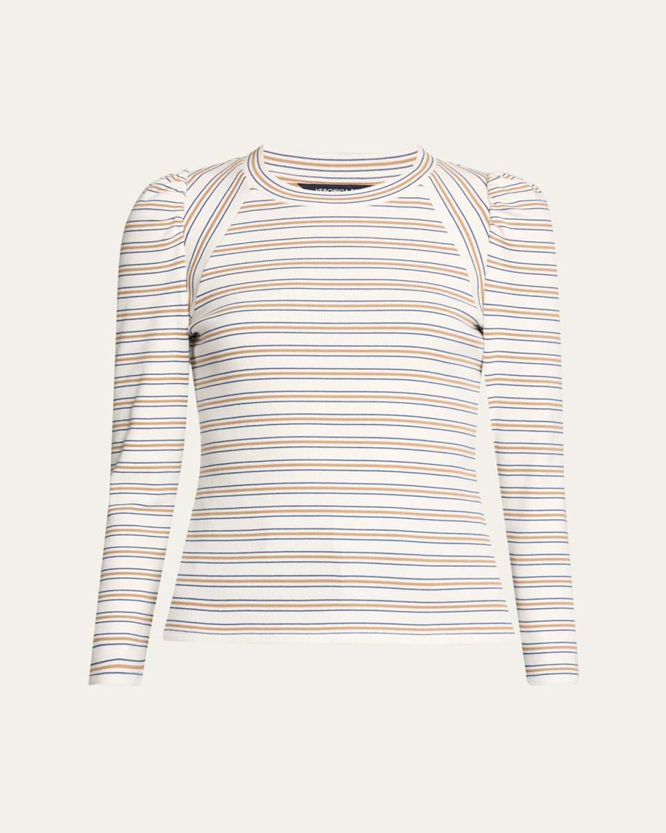 Delano Stripe Puff-Sleeve Top