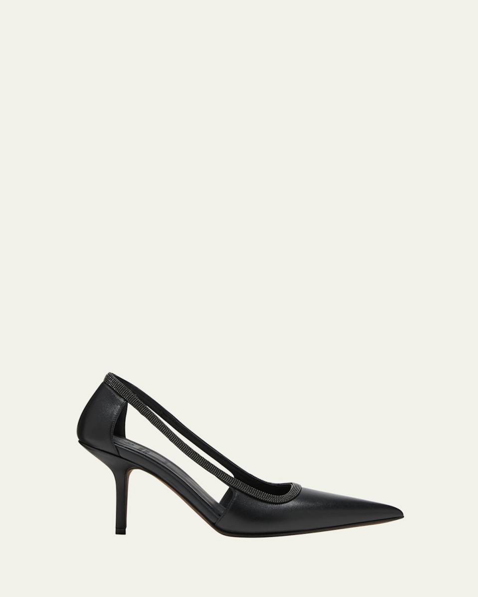 Leather Monili Cutout Pumps