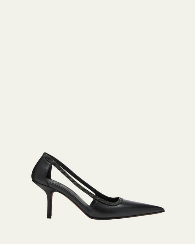 Leather Monili Cutout Pumps