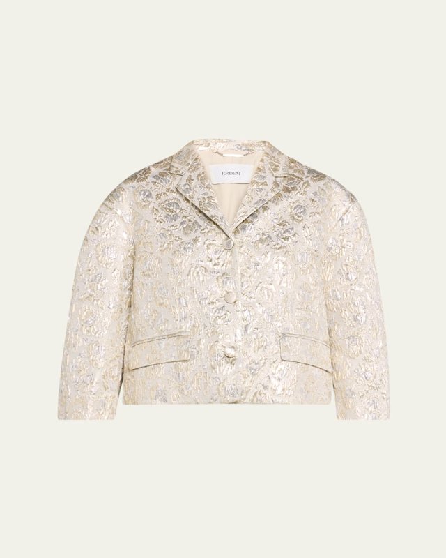 Brocade Three-Quarter Sleeve Cropped Jacket