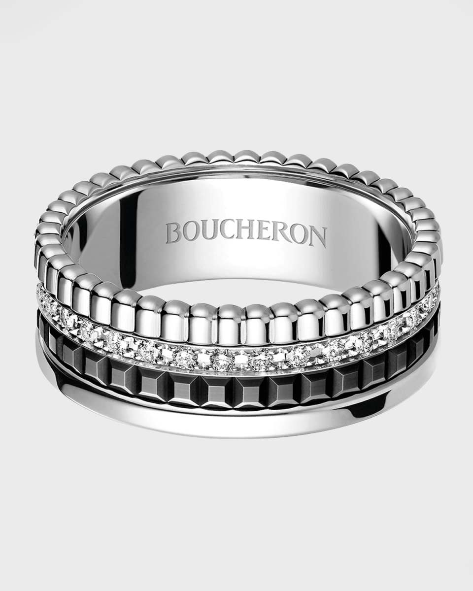 Quatre 18K White Gold Black Edition Small Diamond Band Ring