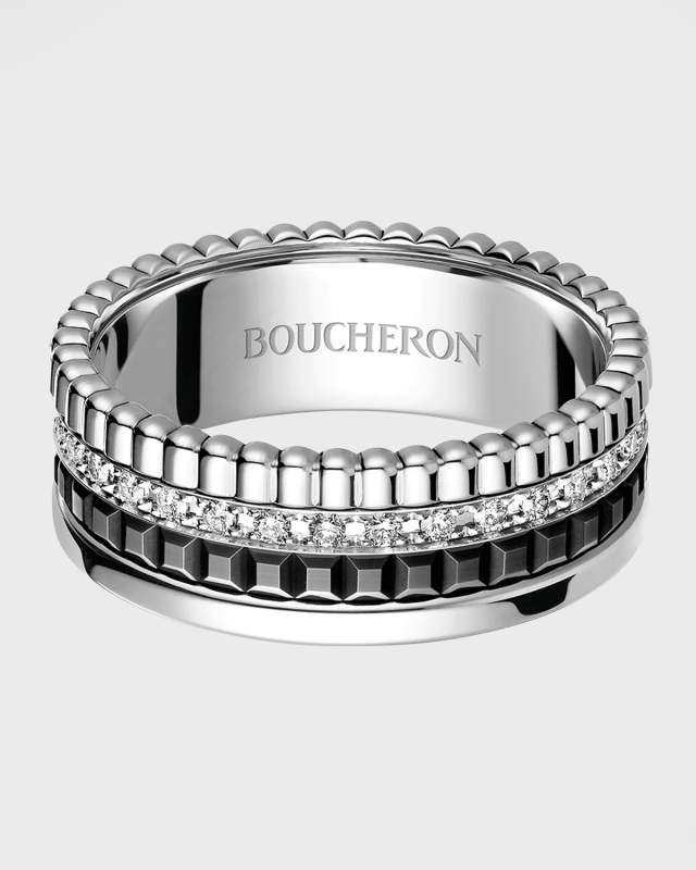 Quatre 18K White Gold Black Edition Small Diamond Band Ring