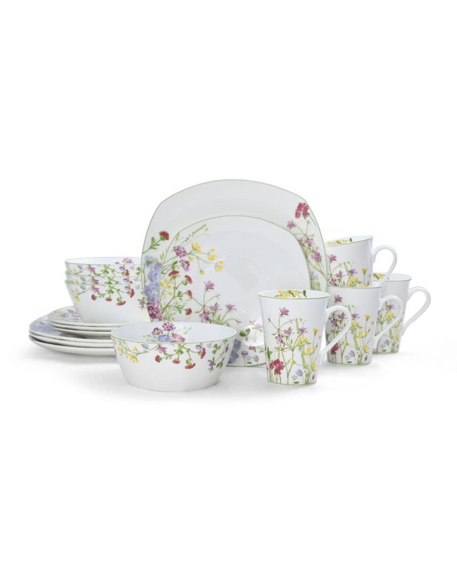 16-Piece Wildflower Garden Square Dinnerware Set