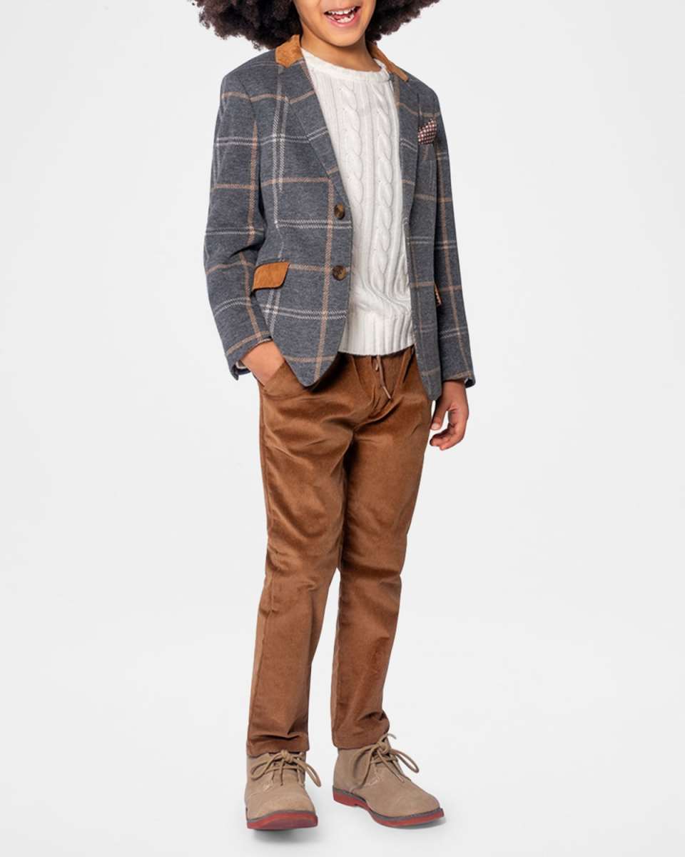 Boy's Club Plaid-Print Jacket W/ Patches, Size 2-12