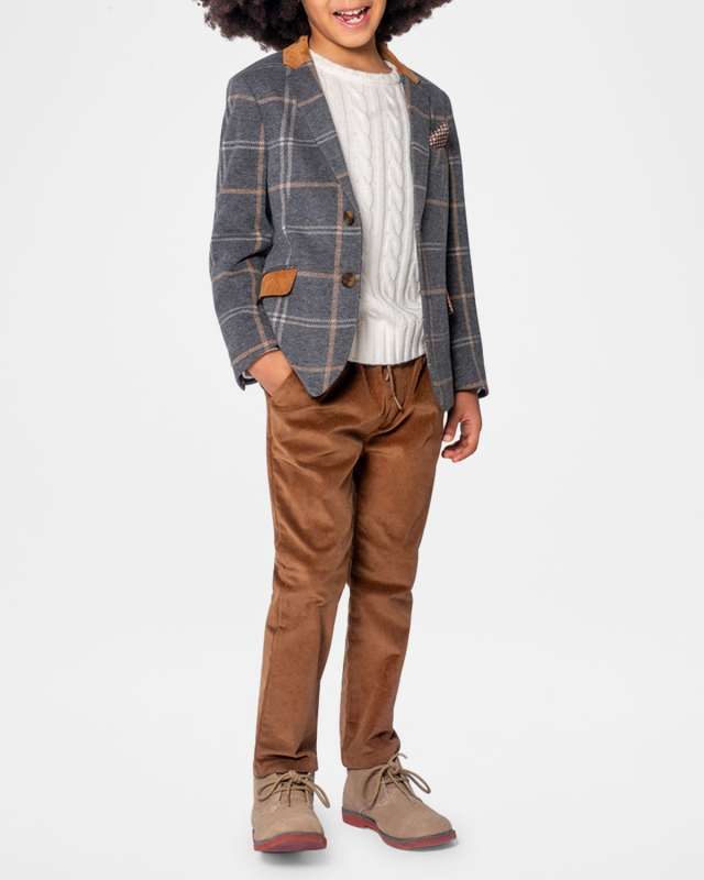 Boy's Club Plaid-Print Jacket W/ Patches, Size 2-12
