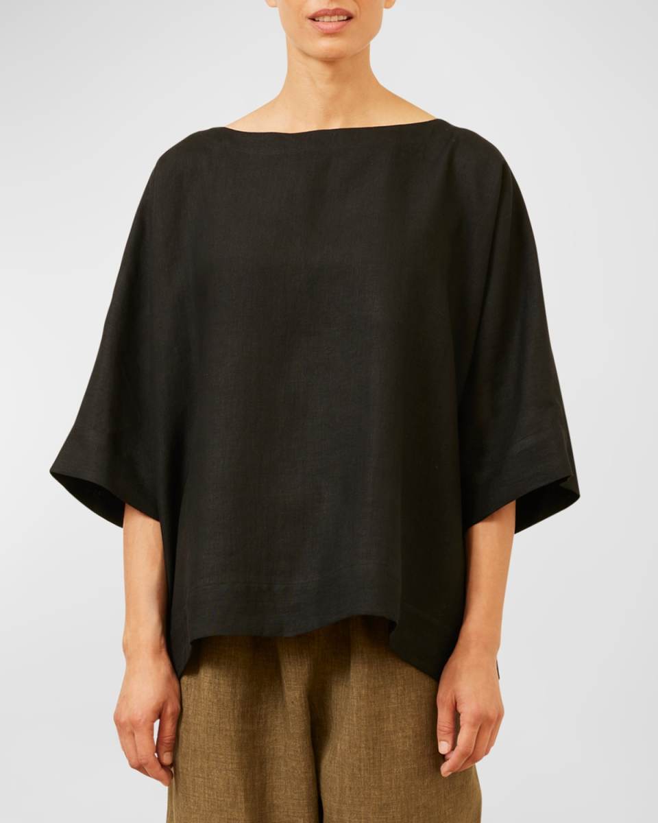 Scoop-Neck 3/4-Sleeve Top With Hem Bands (Mid Plus Length)