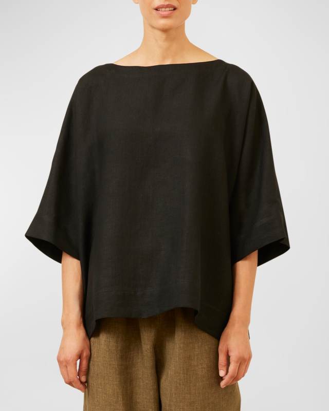 Scoop-Neck 3/4-Sleeve Top With Hem Bands (Mid Plus Length)