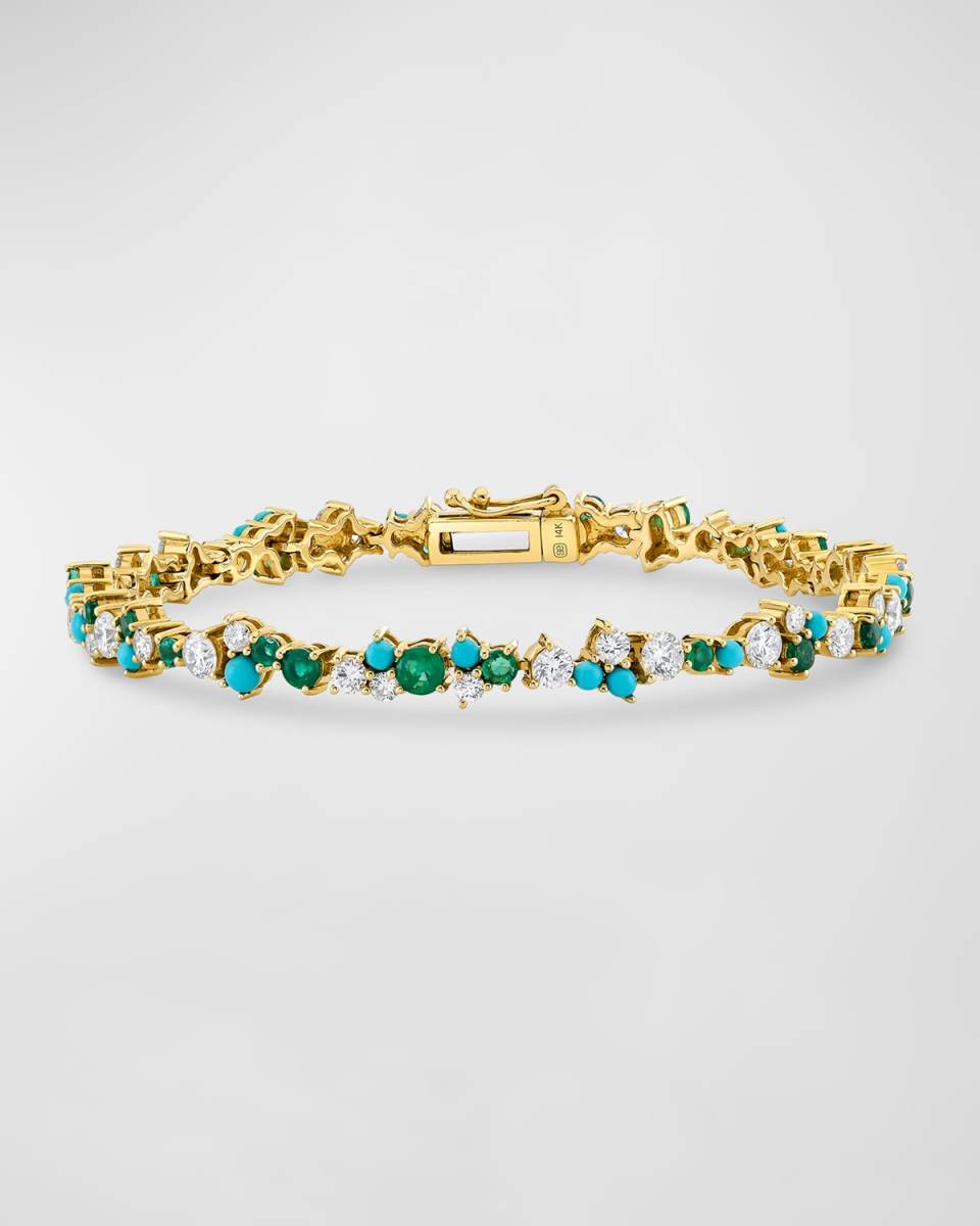 Diamond, Turquoise, and Emerald Tennis Bracelet