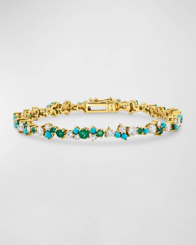 Diamond, Turquoise, and Emerald Tennis Bracelet