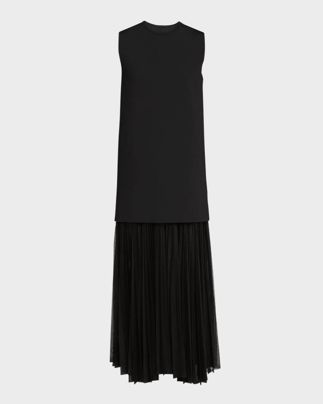 Pleated Sheer-Skirt Sleeveless Maxi Dress