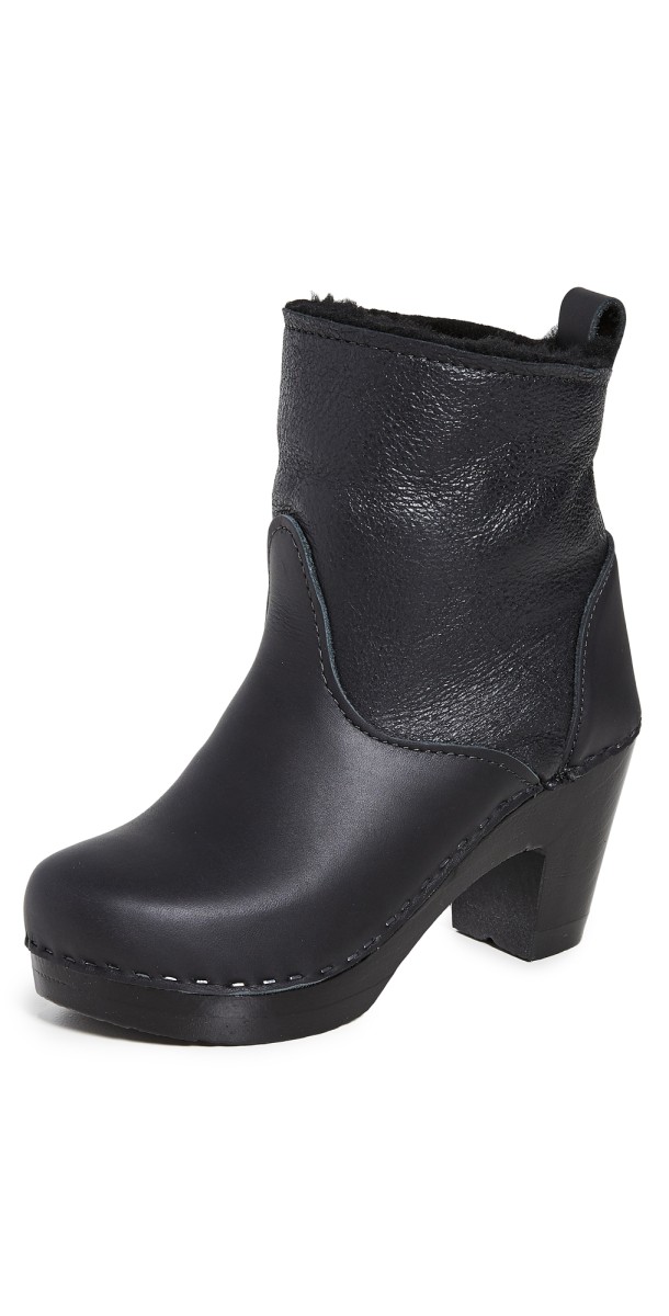 No.6 Pull On Shearling High Heel Boots Double Black Aviator