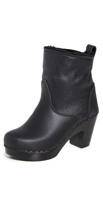 No.6 Pull On Shearling High Heel Boots Double Black Aviator