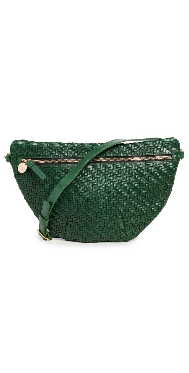 Clare V. Grande Fanny Belt Bag Evergreen Woven Zig Zag