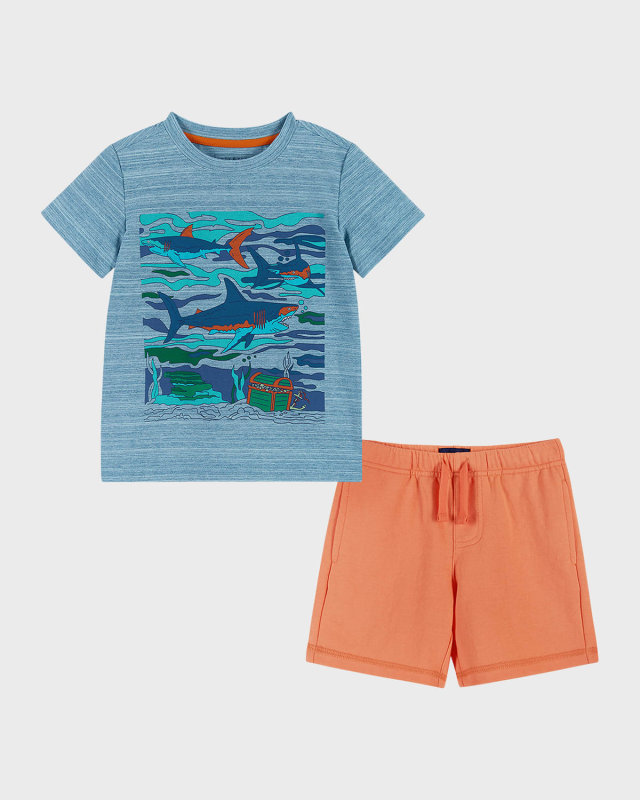 Boy's Graphic Shark-Print T-Shirt And Shorts Set, Size 2-7