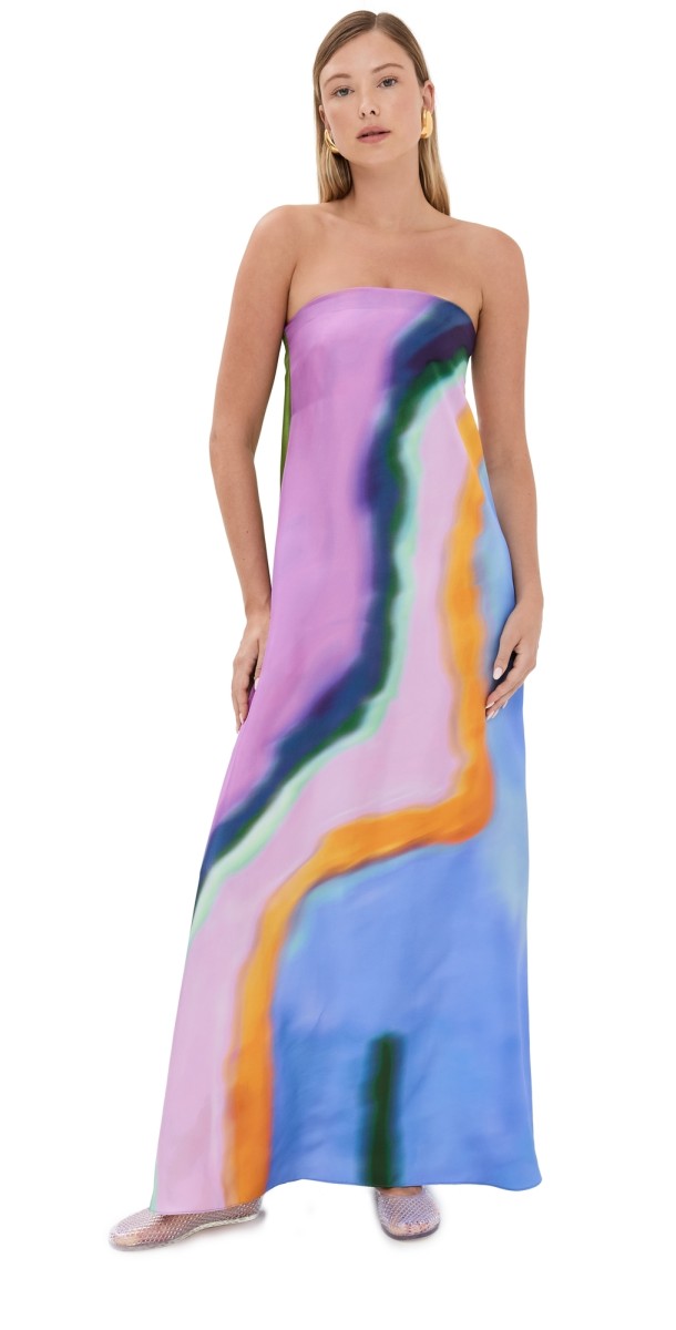 Christopher Esber Aura Silk Strapless Dress Aura Print