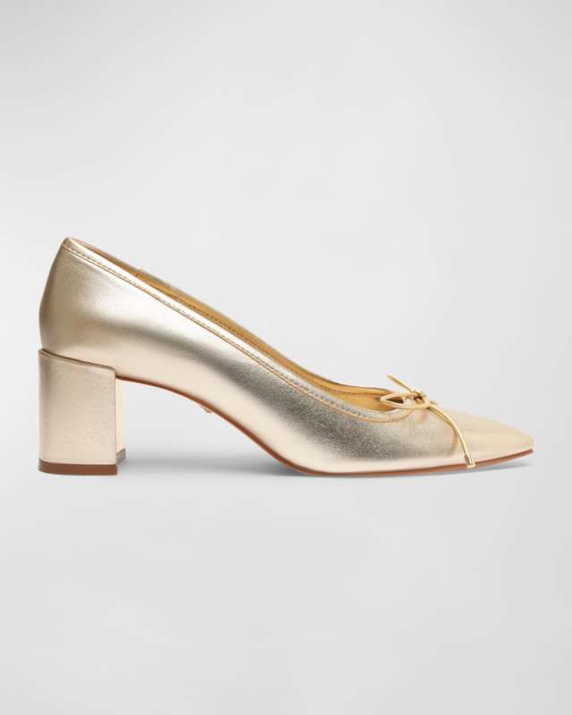 Arissa Metallic Bow Square-Toe Pumps