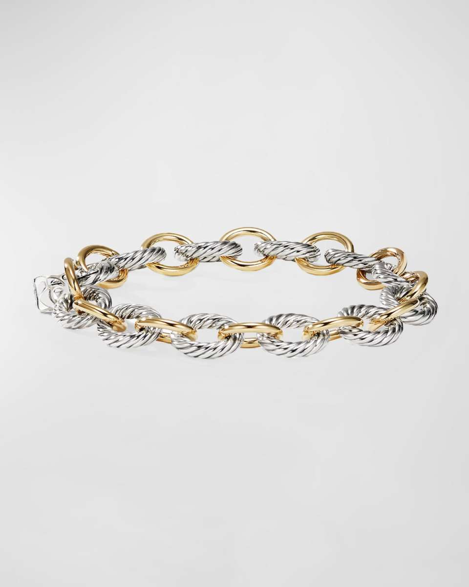 Chain Oval Link Bracelet with 18K Gold and Silver, 10mm, 7.5"