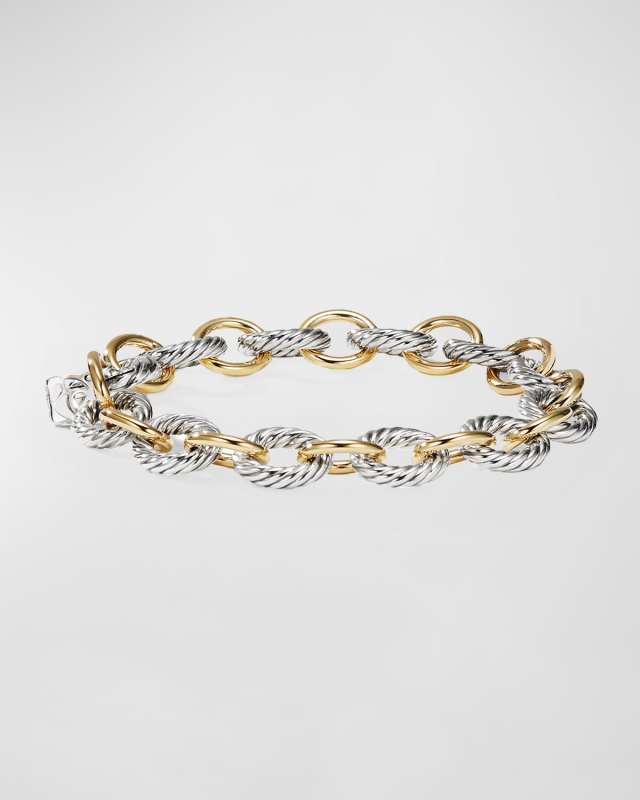 Chain Oval Link Bracelet with 18K Gold and Silver, 10mm, 7.5"