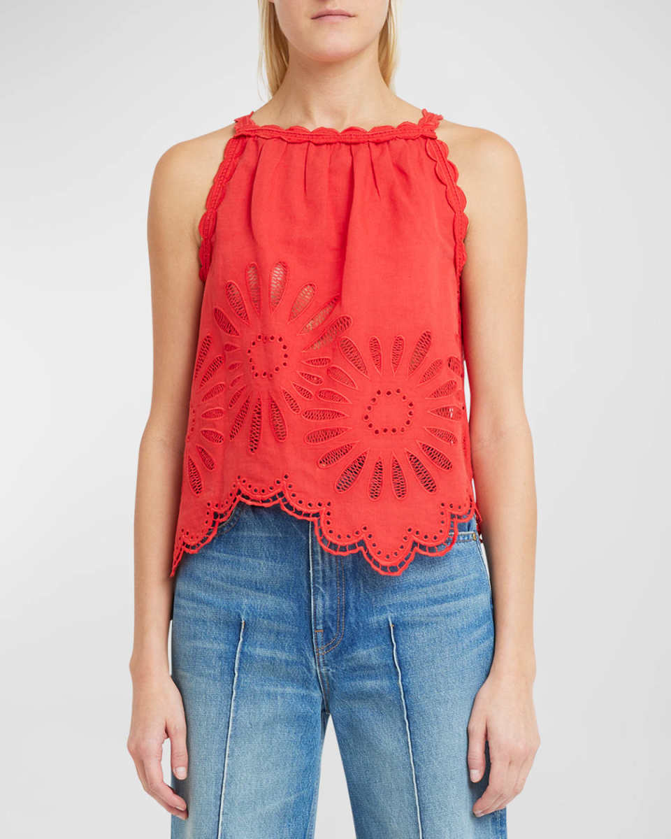 Jolie Floral Embroidered Linen Cotton Halter Top