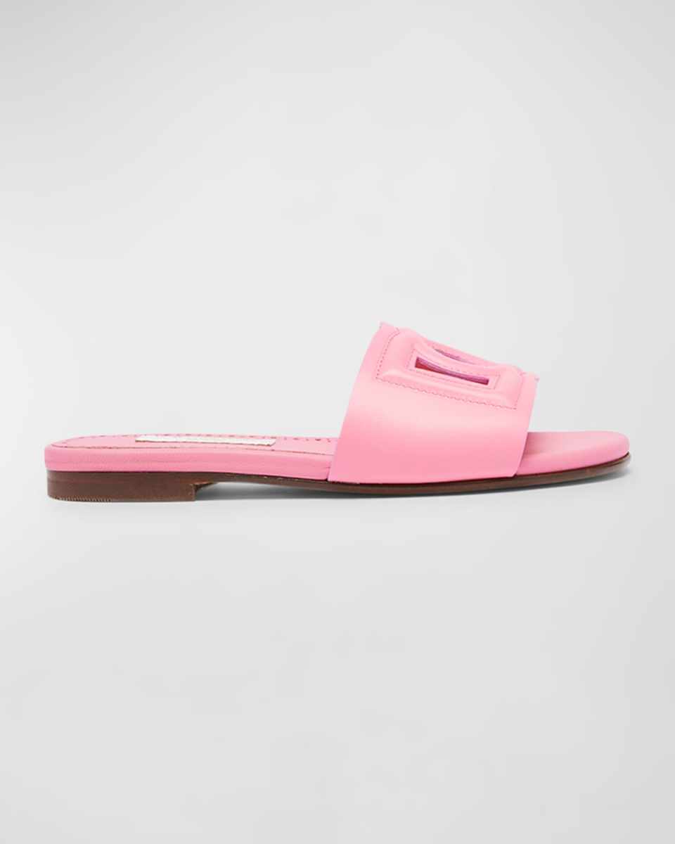 Girl's DG Cutout Leather Slide Sandals, Kids