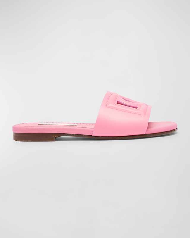 Girl's DG Cutout Leather Slide Sandals, Kids