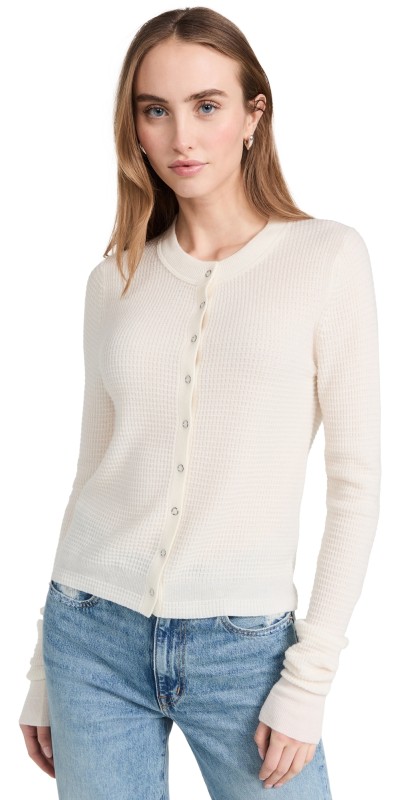 RE/DONE Waffle Slim Cardigan Ecru