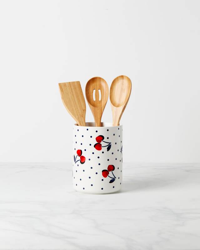 vintage cherry dot 4-piece utensil crock set
