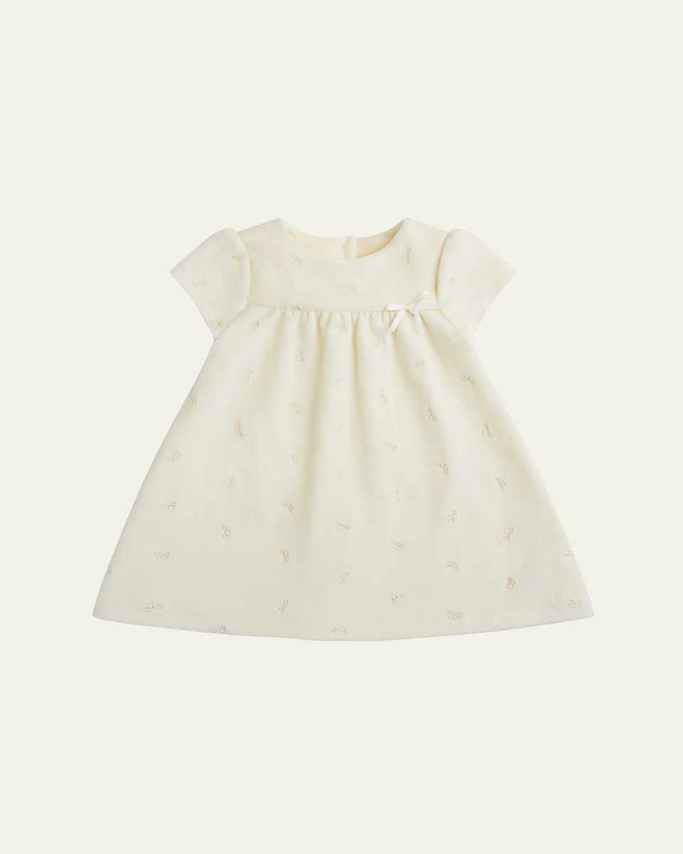 Girl's Velour Angel Wing Printed Dress, Size 3M-