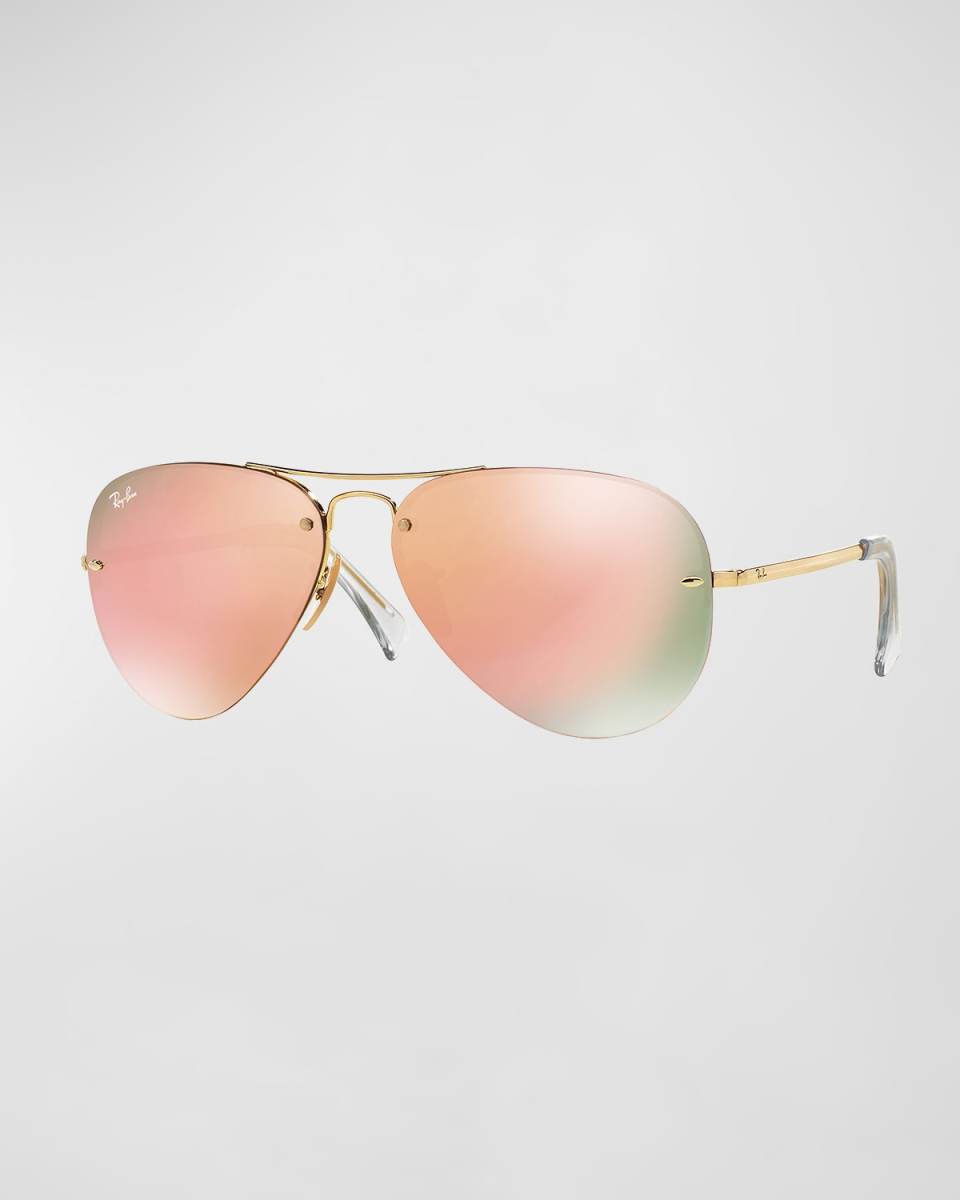 Rimless Mirrored Iridescent Aviator Sunglasses, 59MM