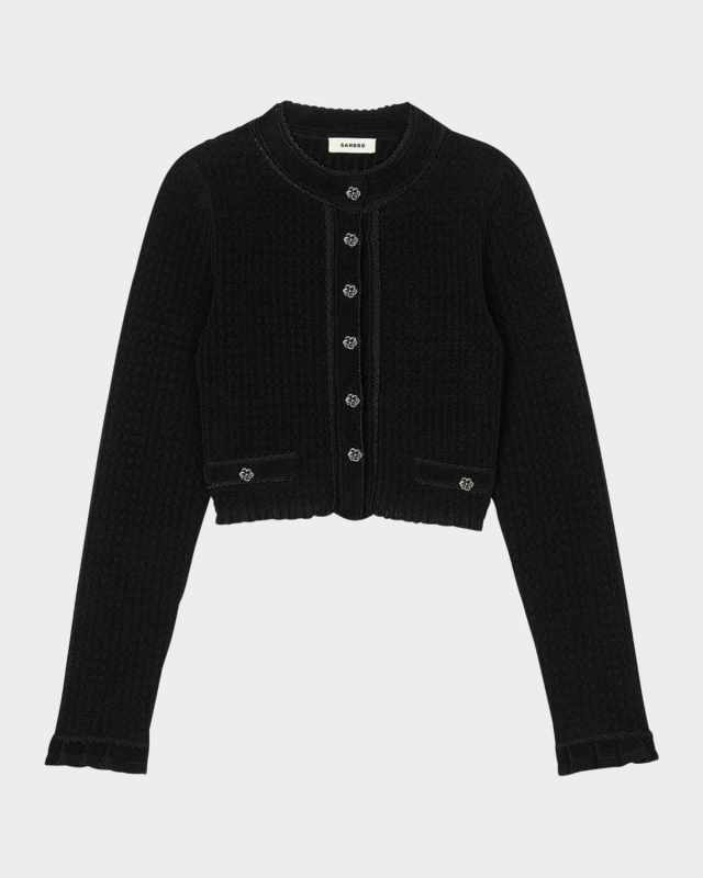 Leandro Velvet Pointelle Cropped Cardigan