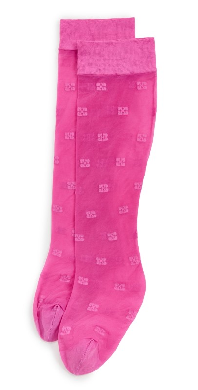 GANNI Butterfly Lace Socks Shocking Pink