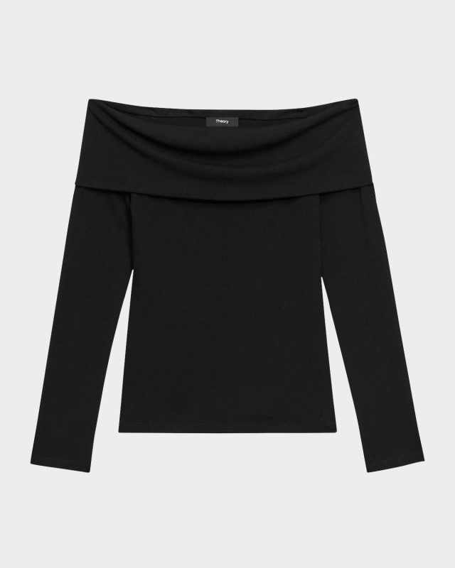 Off-the-Shoulder Ribbed Long-Sleeve Top