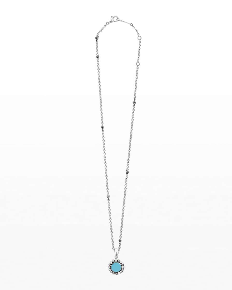 Maya 16mm Round Inlay Pendant Necklace, Blue