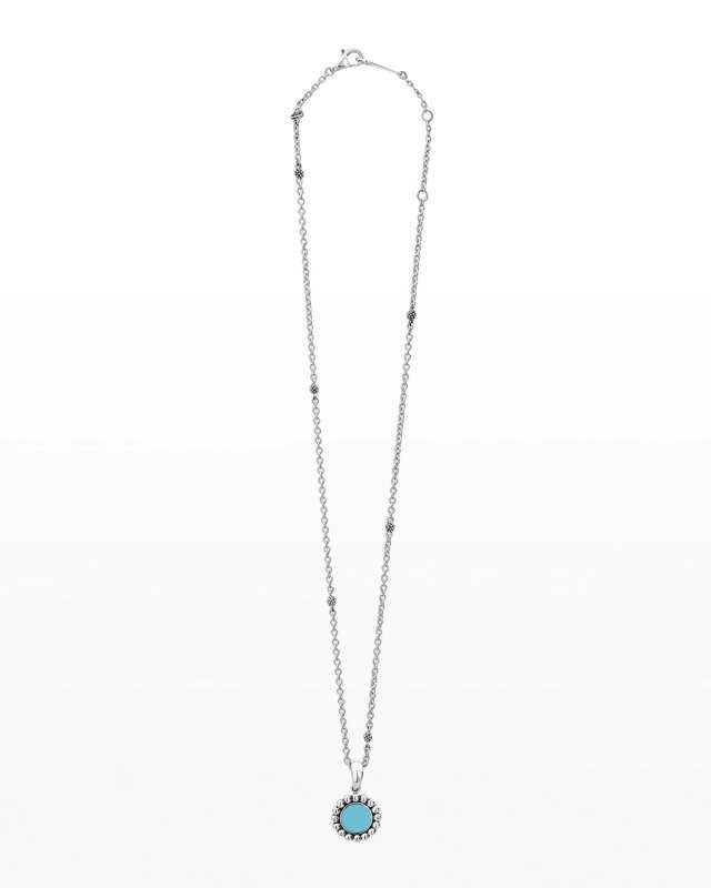 Maya 16mm Round Inlay Pendant Necklace, Blue