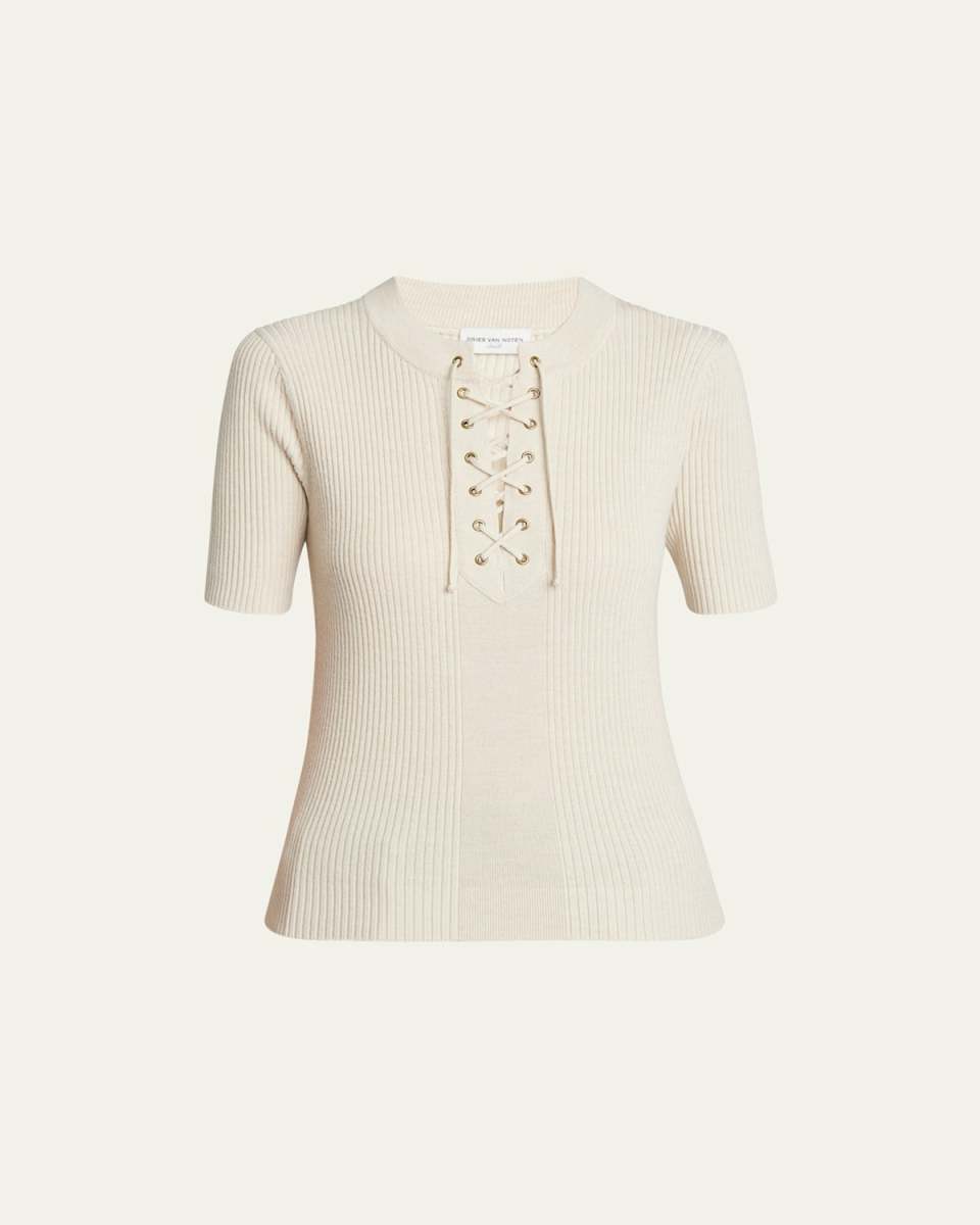Taru Lace-Up Ribbed Polo Top