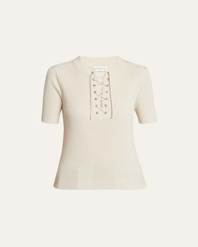 Taru Lace-Up Ribbed Polo Top