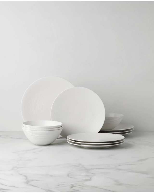 LX Collective White 12-Piece Dinnerware Set