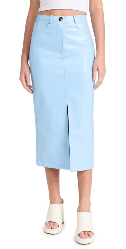 KITRI Penny Blue Vinyl Midi Skirt Cornflower Blue