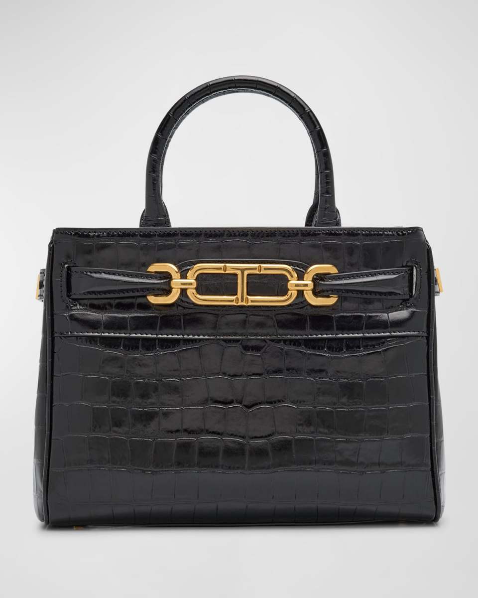Small Top-Handle Bag in Shiny Croc-Print Leather