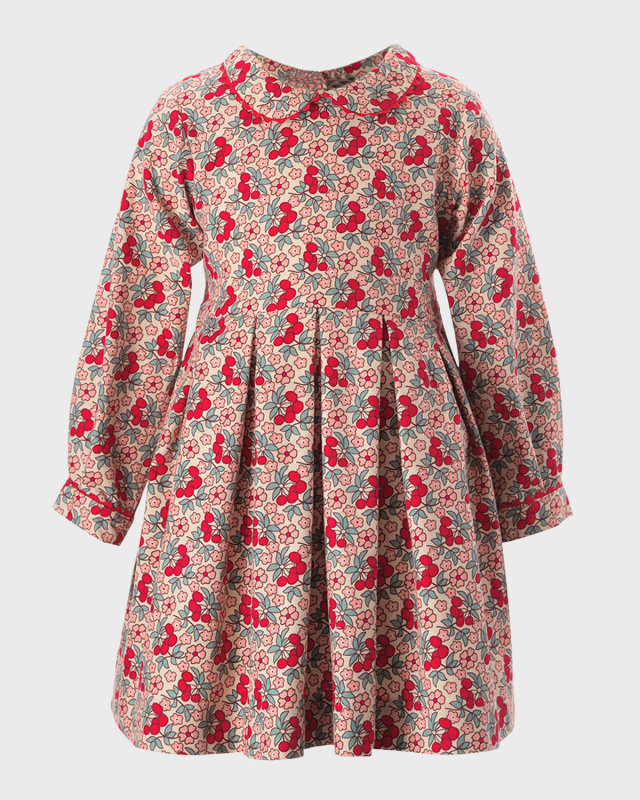 Girl's Cherry & Floral-Print Pleated Dress, Size 2-8