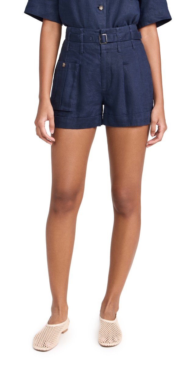 ATM Anthony Thomas Melillo Heavyweight Linen High Waisted Shorts Midnight