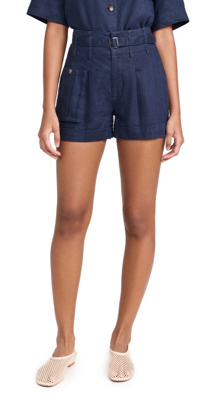ATM Anthony Thomas Melillo Heavyweight Linen High Waisted Shorts Midnight