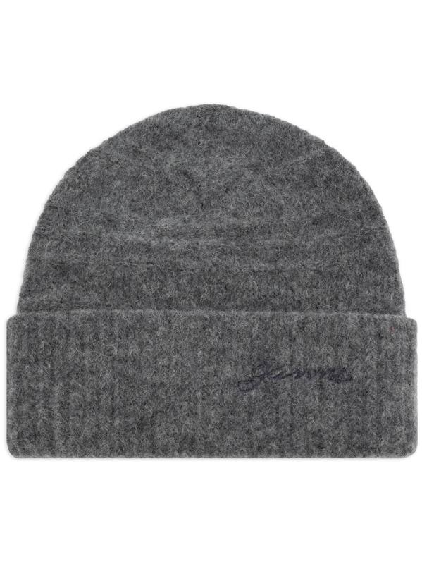 logo-embroidered knitted bea