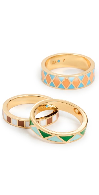 Roxanne Assoulin Patterned Enamel Ring Trio Multi
