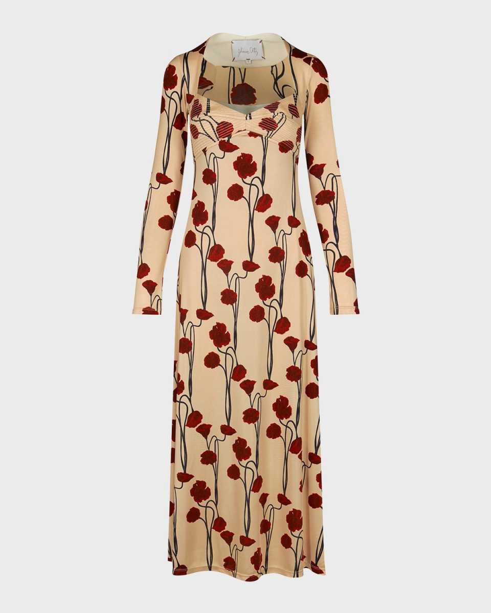 Scarlet Letter Long-Sleeve Bustier Maxi Dress