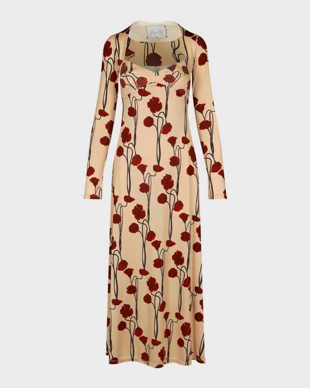 Scarlet Letter Long-Sleeve Bustier Maxi Dress