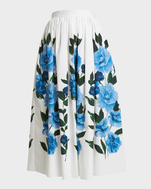Painted Floral Volume Midi Skirt